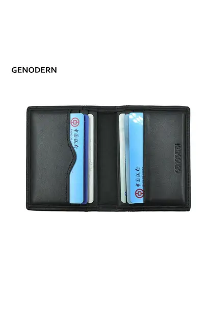 GENODERN Genuine Leather Card Holder Black Credit Card Holders Wallet First Cowhide Card Holders Case Gift For Man