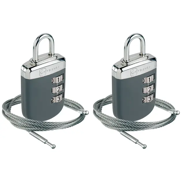 2x Go Travel Link Lock Combination Padlock with Cable Suitcase/Luggage Lock Grey