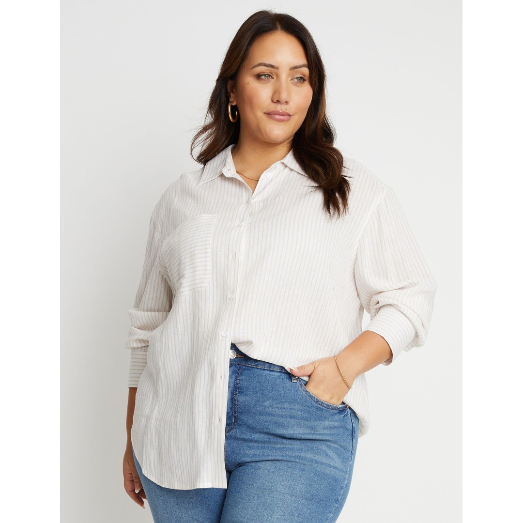 Womens Beme Essential Long Sleeve Linen Shirt - Plus Size | The Warehouse