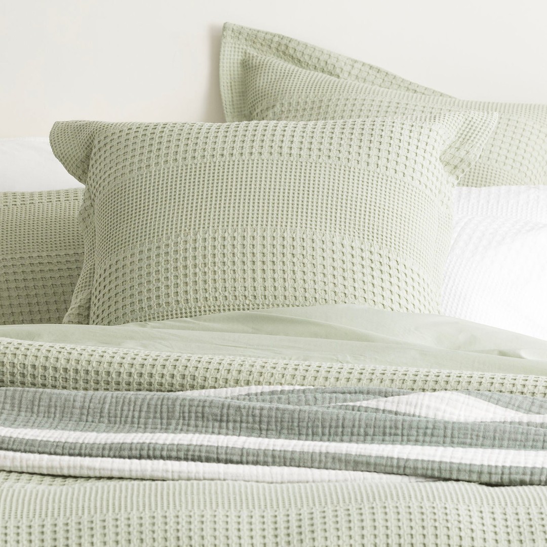 Elegance Waffle Quilt Cover set Cotton Moss | The Warehouse