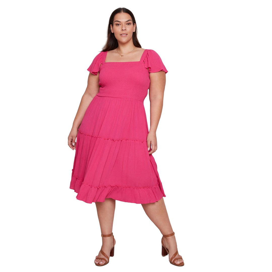 Womens Autograph Flutter Sleeve Shirred Tiered Maxi Dress - Plus Size ...