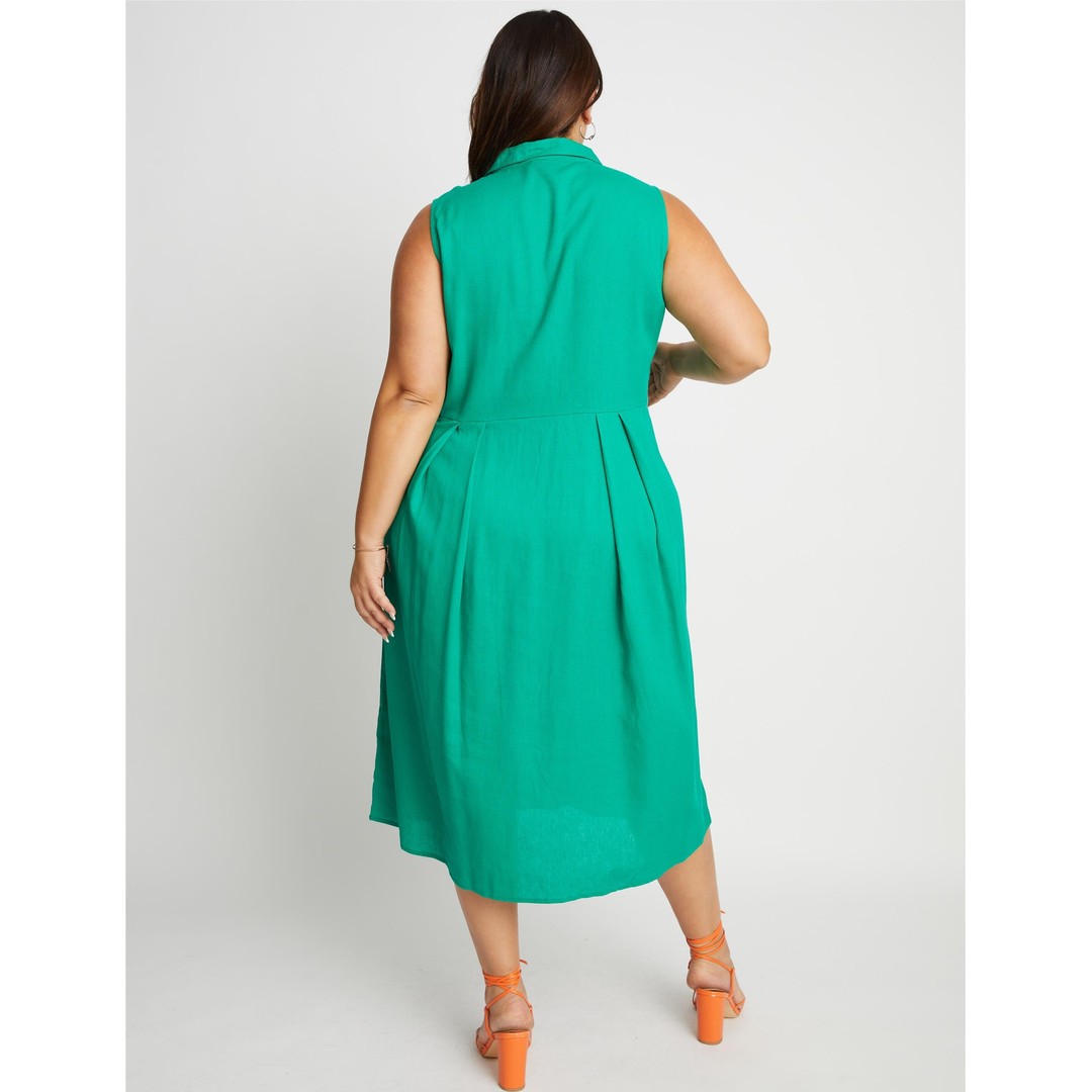 BeMe - Plus Size - Womens Midi Dress - Green - Summer Casual Linen ...