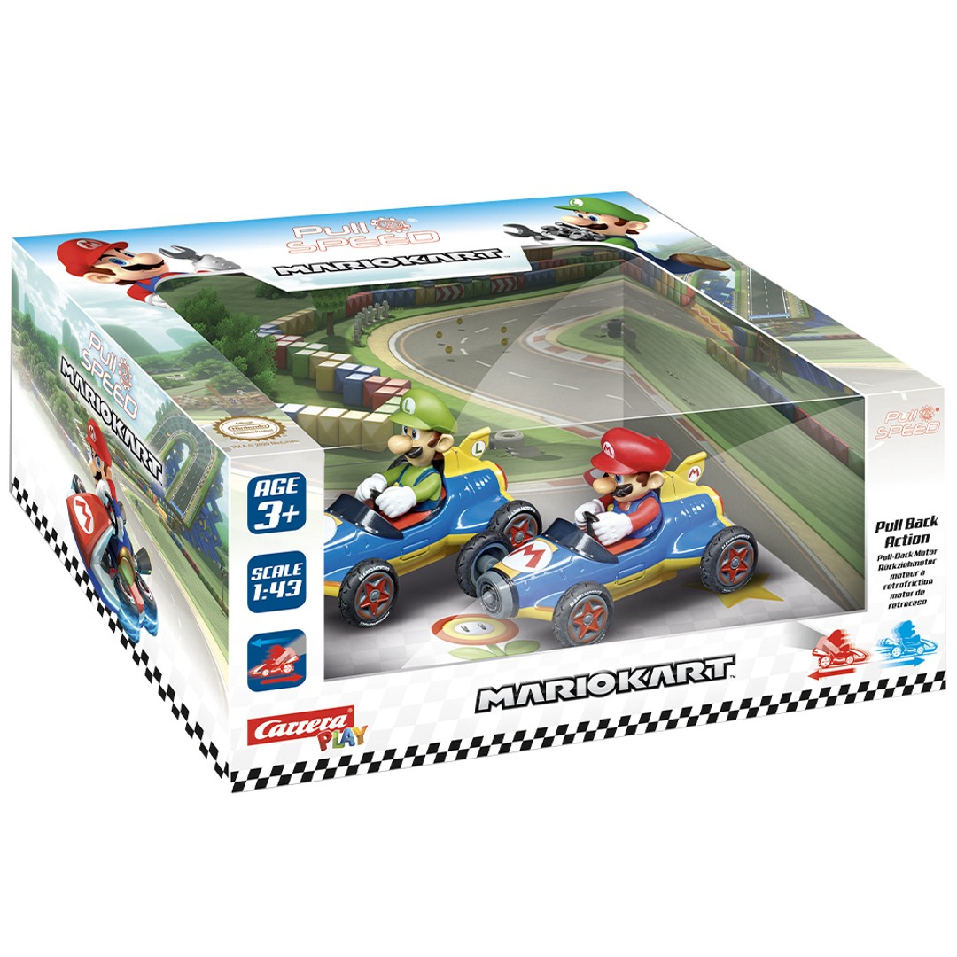 Carrera Pull & Speed Mario Kart Twin Pack Mach 8 Vehicle Toy Mario & Luigi  3y+ | The Warehouse