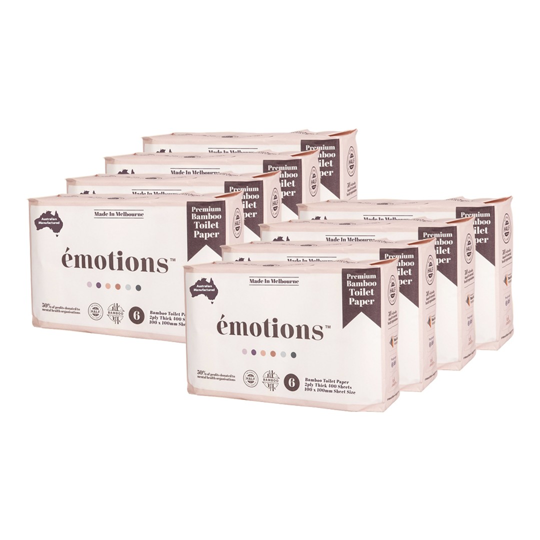 8x 6pc Emotions Bamboo Soft Toilet Paper/Rolls 2ply 400 Sheets White Unsecented