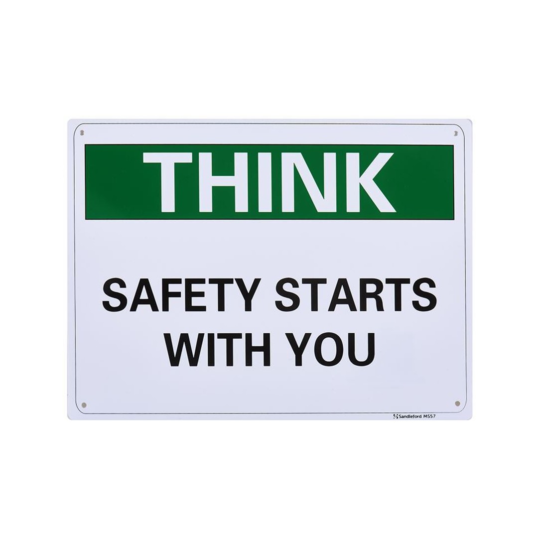 Think Safety Starts With You 200x300mm Sign Polypropylene Wall/Door Mountable