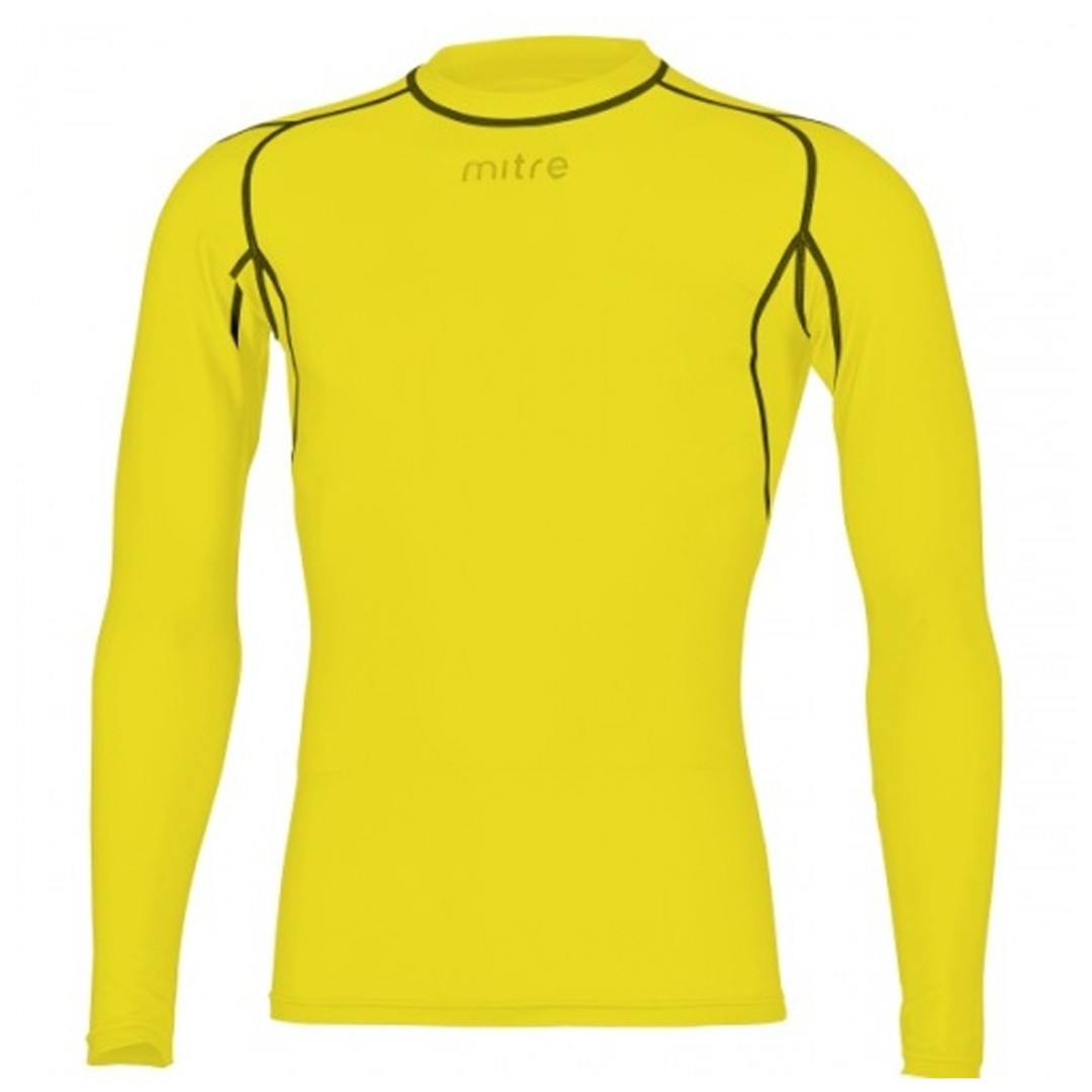 Mitre Neutron Base Layer Yellow Compression LS Top Size SM Mens Gym/Sportswear