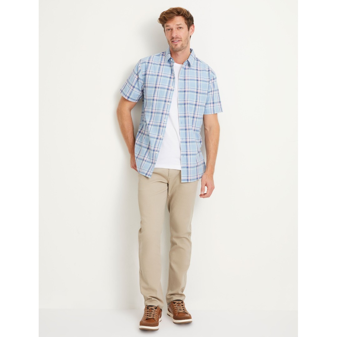 Mens Rivers Linen Cotton Check Short Sleeve Shirt | The Warehouse