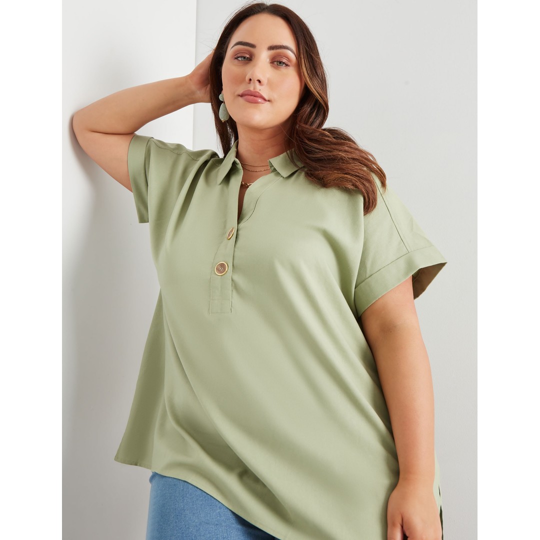 Womens Beme Extend Sleeve Button Detail Woven Shirt - Plus Size | The ...