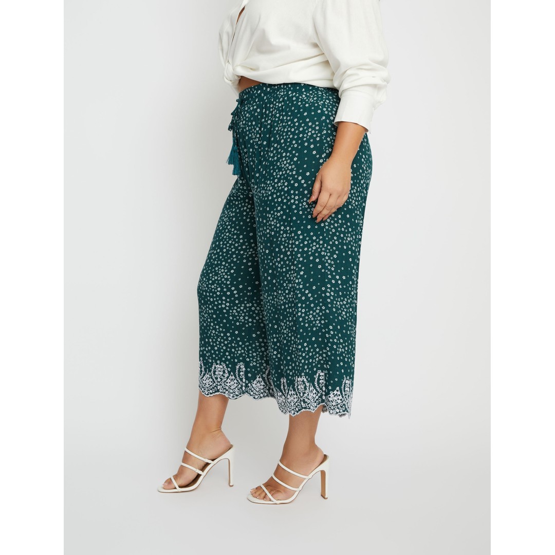 Womens Beme Crop Woven Embroidered Hem Pant - Plus Size | The Warehouse
