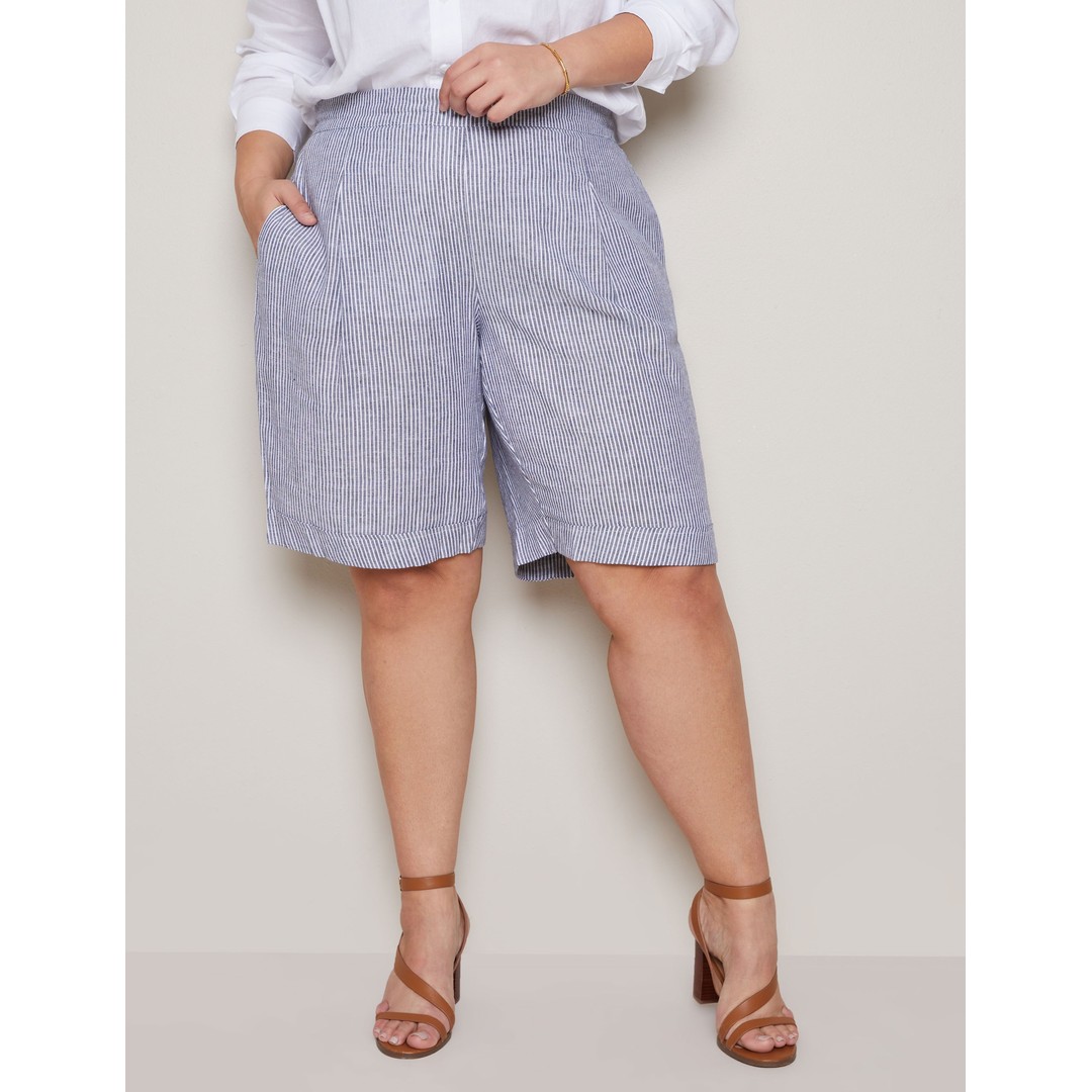 AUTOGRAPH - Plus Size - Womens Blue Shorts - Summer Clothing - Linen ...