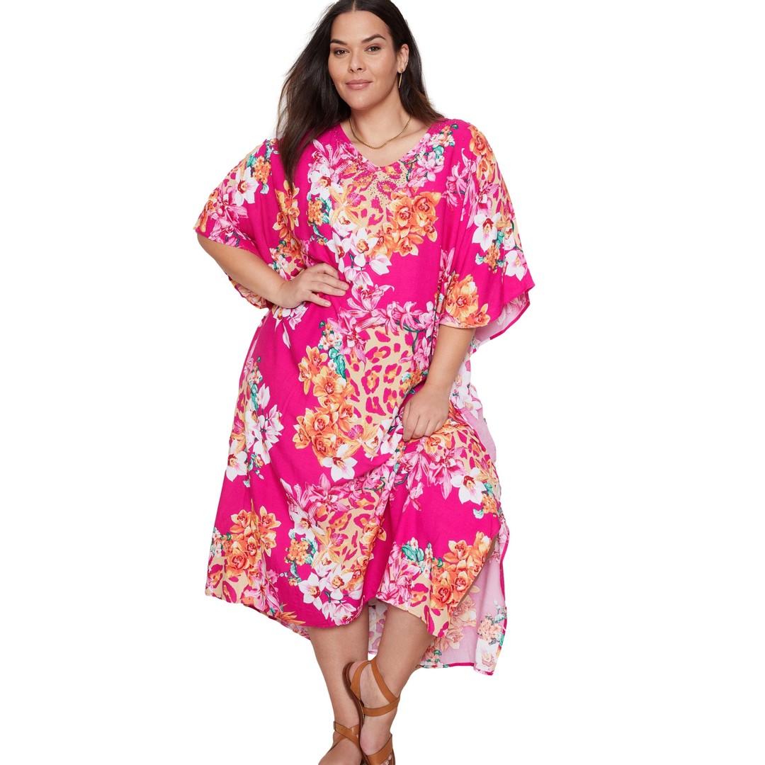 Womens Autograph Elbow Sleeve Maxi Summer Kaftan Dress - Plus Size ...