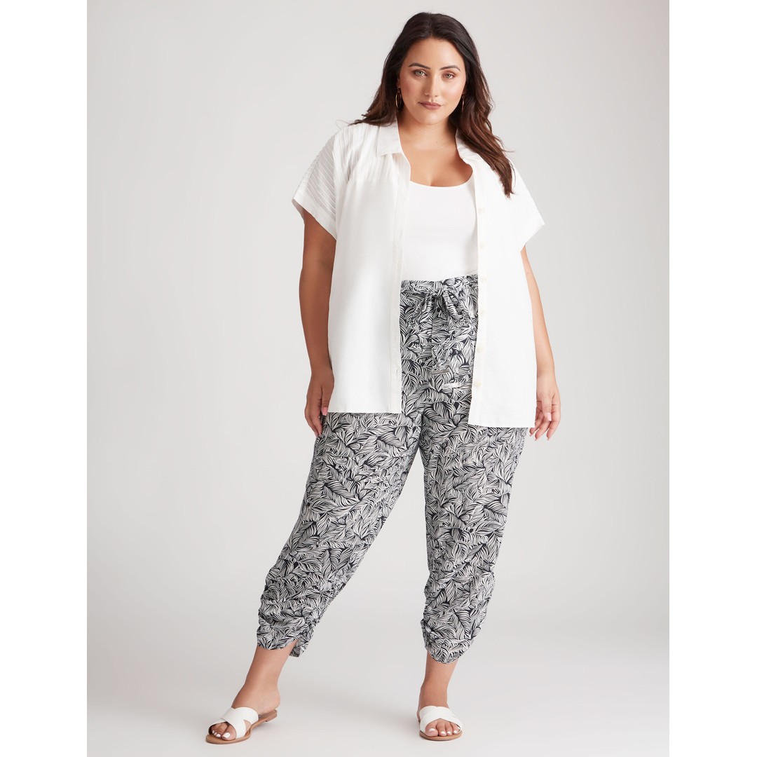 Womens Beme 7/8 Length Woven Ruched Tie Pants - Plus Size | The Warehouse