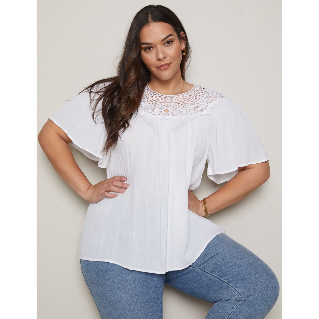 Womens Autograph Elbow Sleeve Lace Yoke Top - Plus Size | The Warehouse