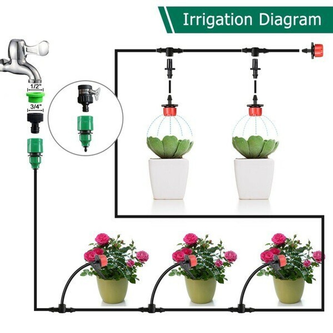 HES 10m DIY Drip System Irrigation Watering Garden Kits Micro Flow ...
