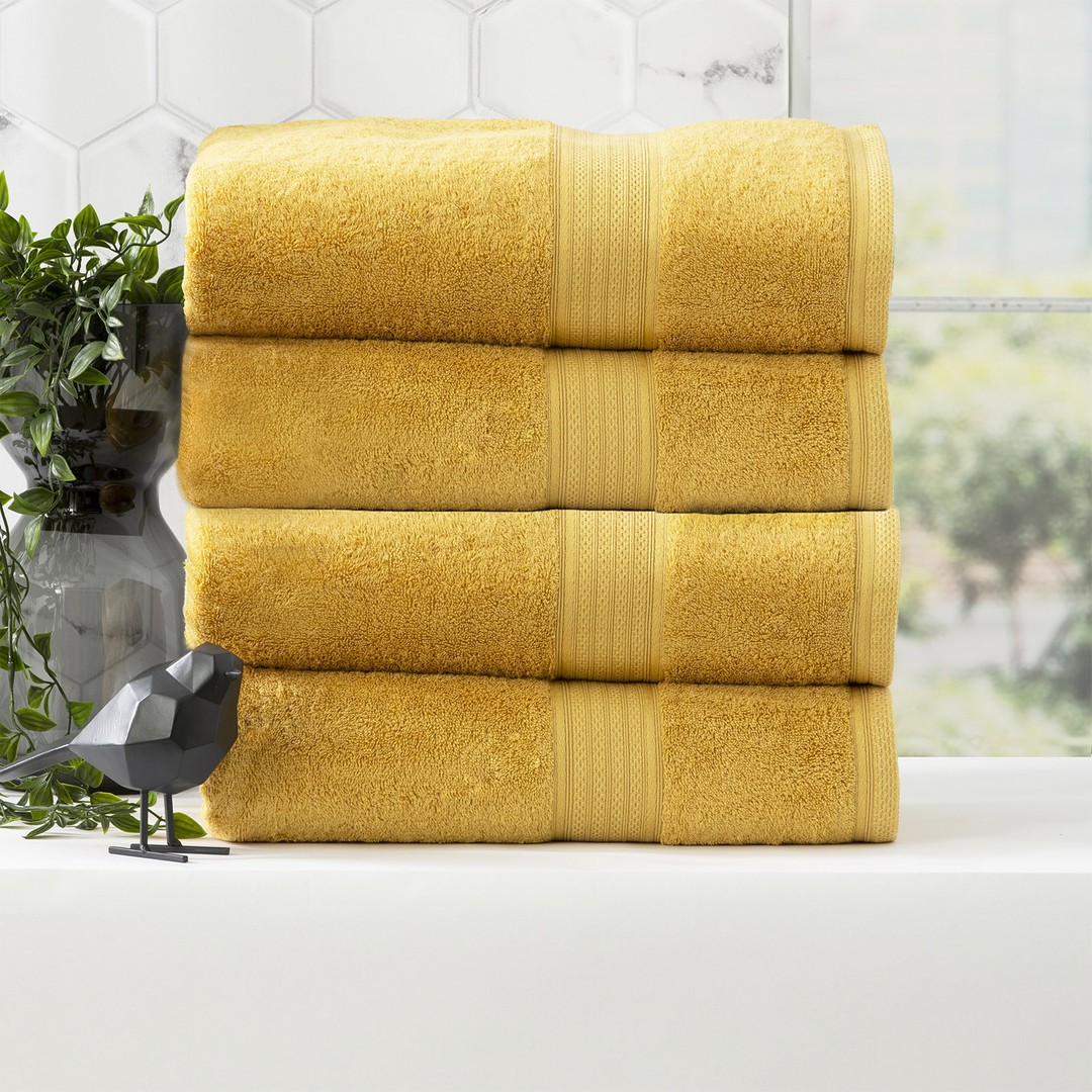 4pc Renee Taylor Stella Bath Towel 140cm Soft Bamboo Cotton 650 GSM Mustard