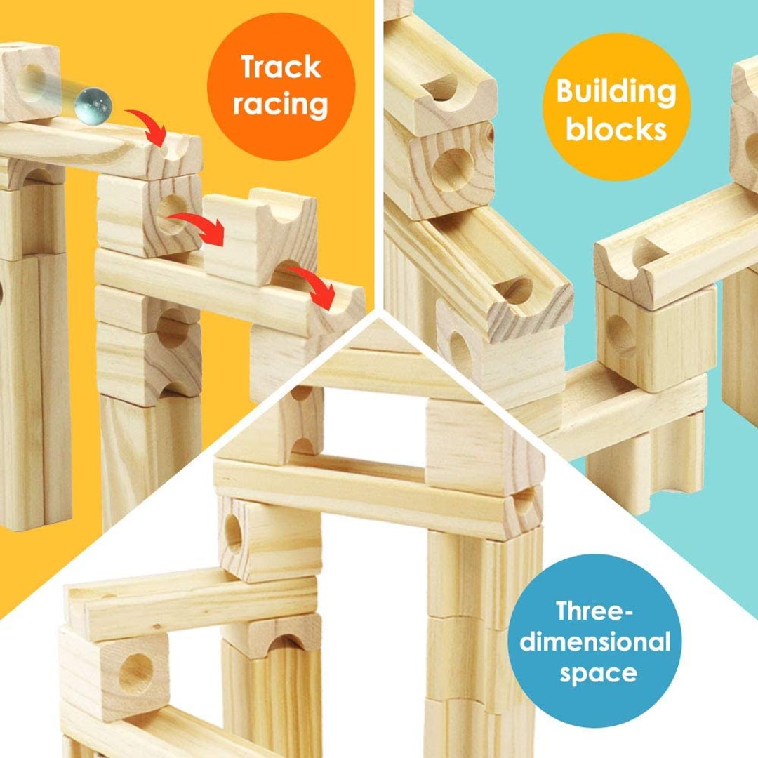 Marble Run Wood 60 Pieces With 10 Marble | The Warehouse