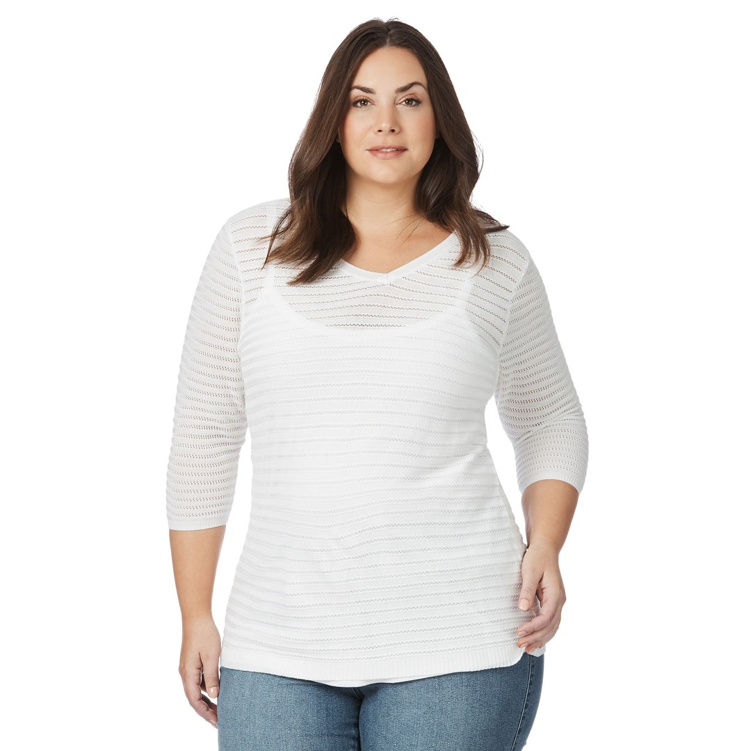 Womens Beme 3/4 Sleeve Lineal V-Neck Jumper - Plus Size | The Warehouse