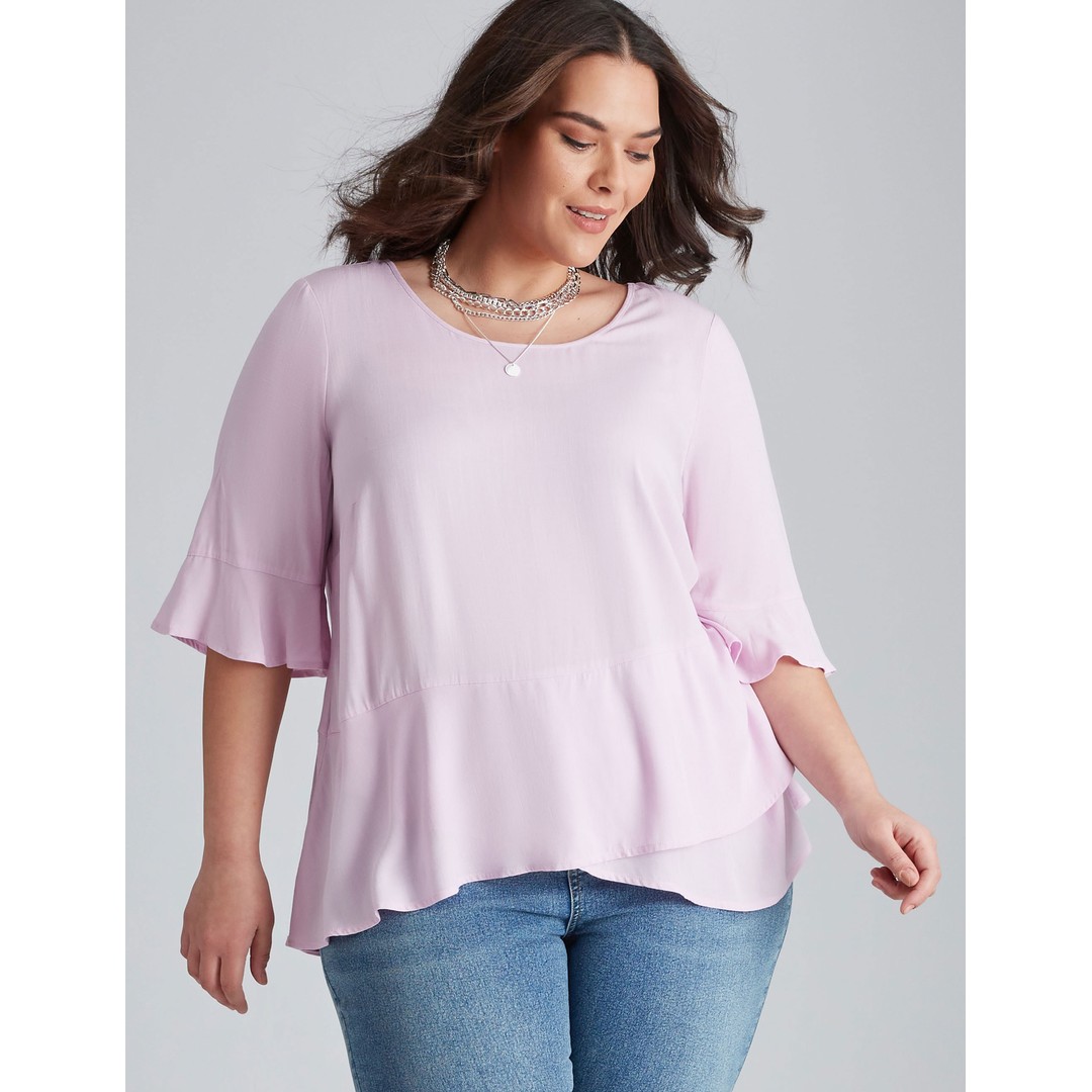 Womens Autograph Woven Elbow Sleeve Ruffle Top - Plus Size | The Warehouse