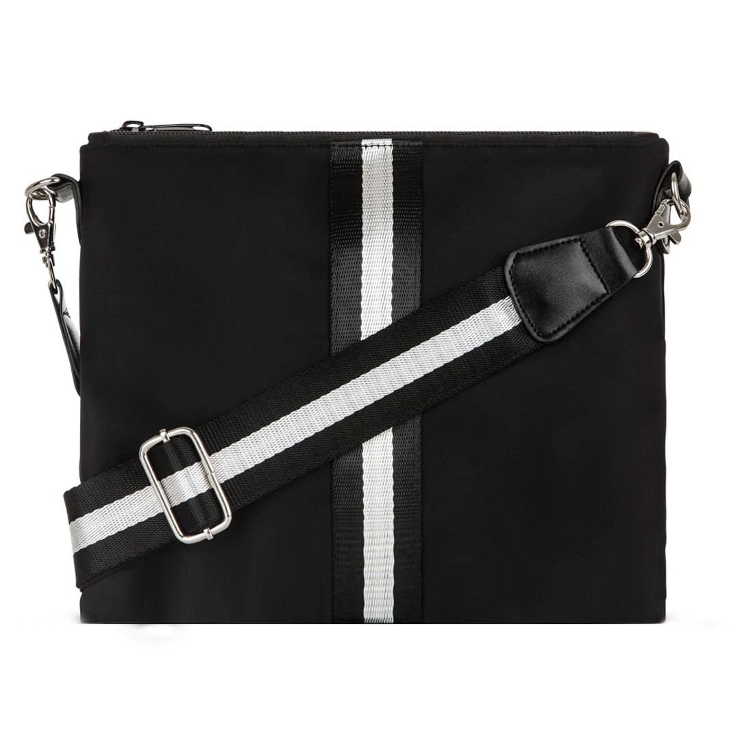 Punch Neoprene Nylon Crossbody Cross Body/Shoulder/Handbag w/Striped Strap Black