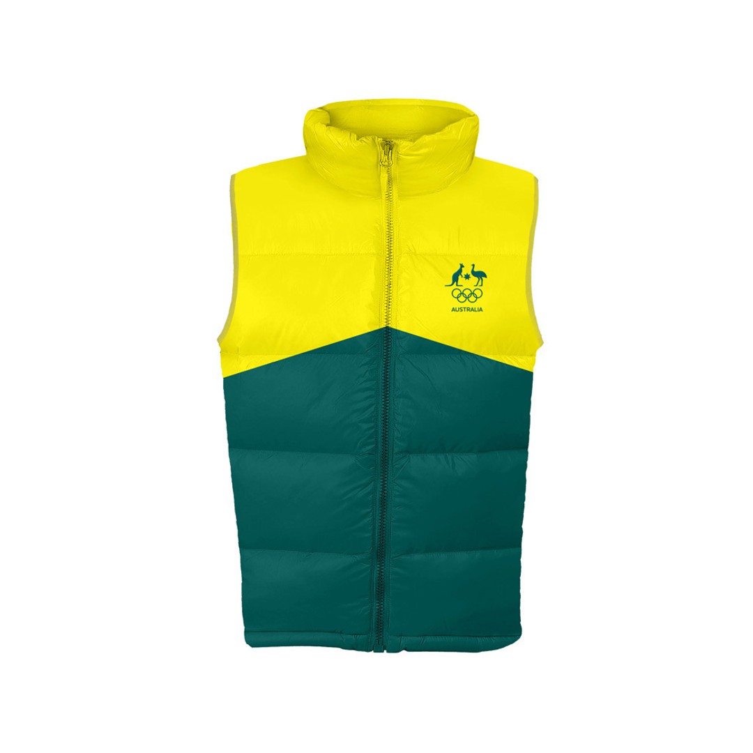 AOC Australian Olympic Adults XXS Supporter Padded/Puffer Vest Sport Green/Gold