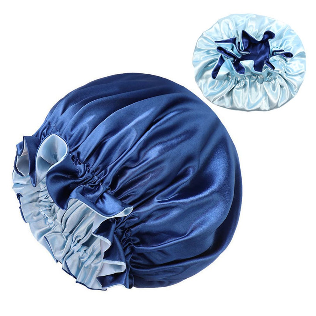 Solid Color Women Satin Sleeping Cap Wrap Hair Bonnet Elastic Headwear