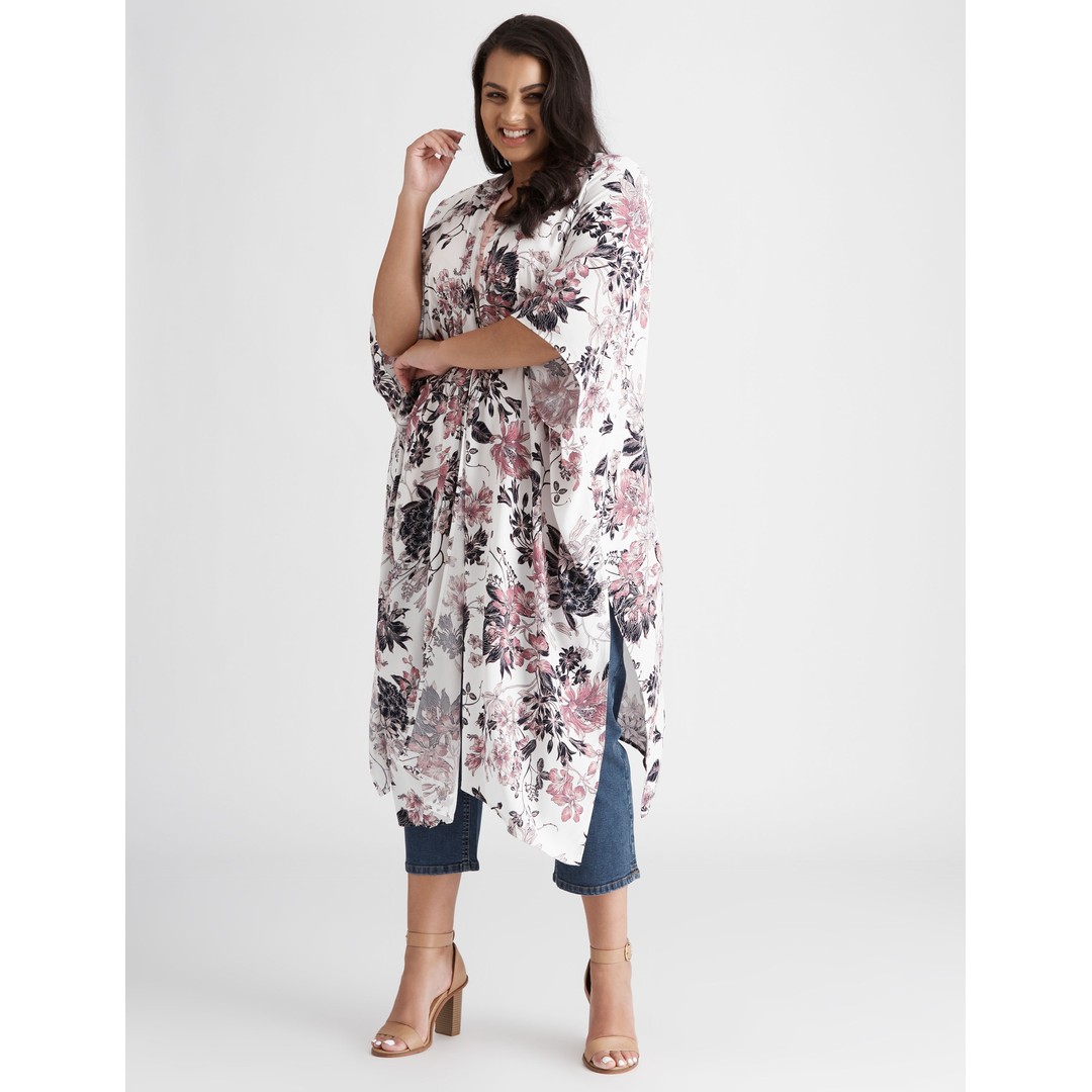 Womens Beme Floral Longline Kimono - Plus Size | The Warehouse