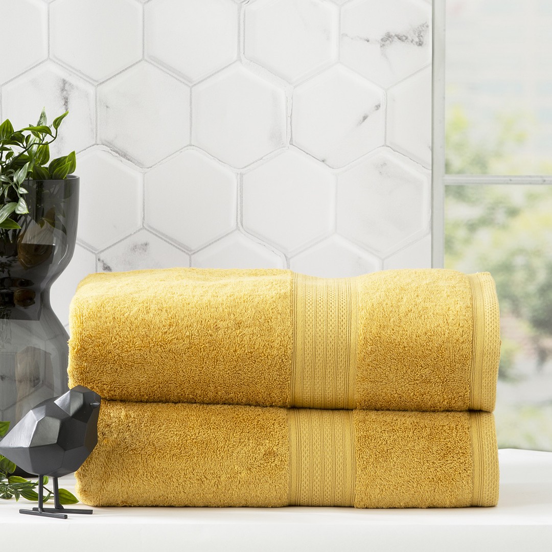 2pc Renee Taylor Stella Bath Sheet/Towel 160cm Soft Bamboo Cotton 650GSM Mustard