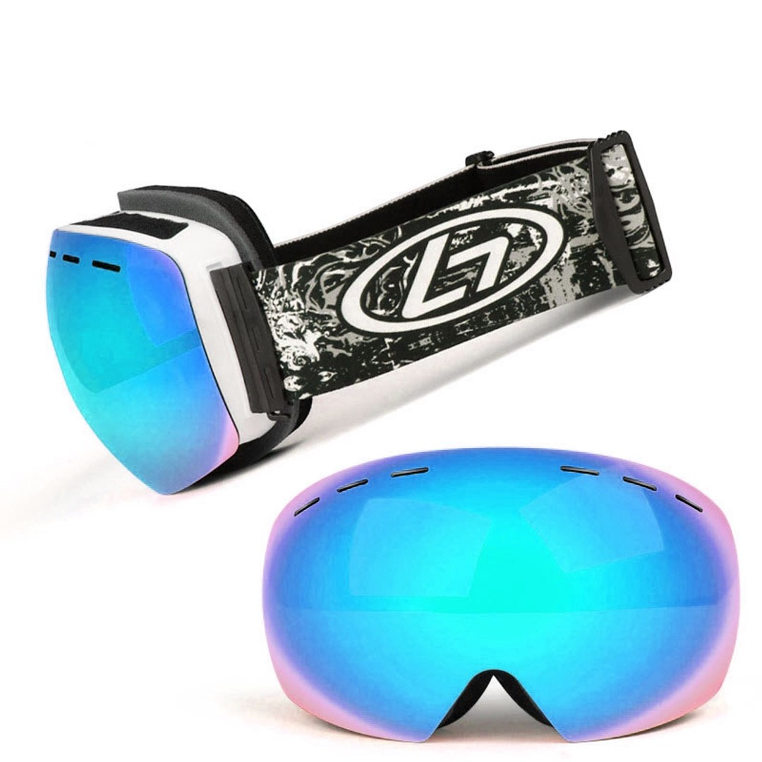 Unisex Double Layers UV Anti-Fog Big Ski Mask Goggles-Blue
