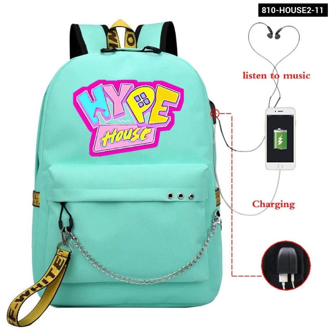 Womens The Hype House Print Usb Charging Laptop Backpack Pink / Black ...