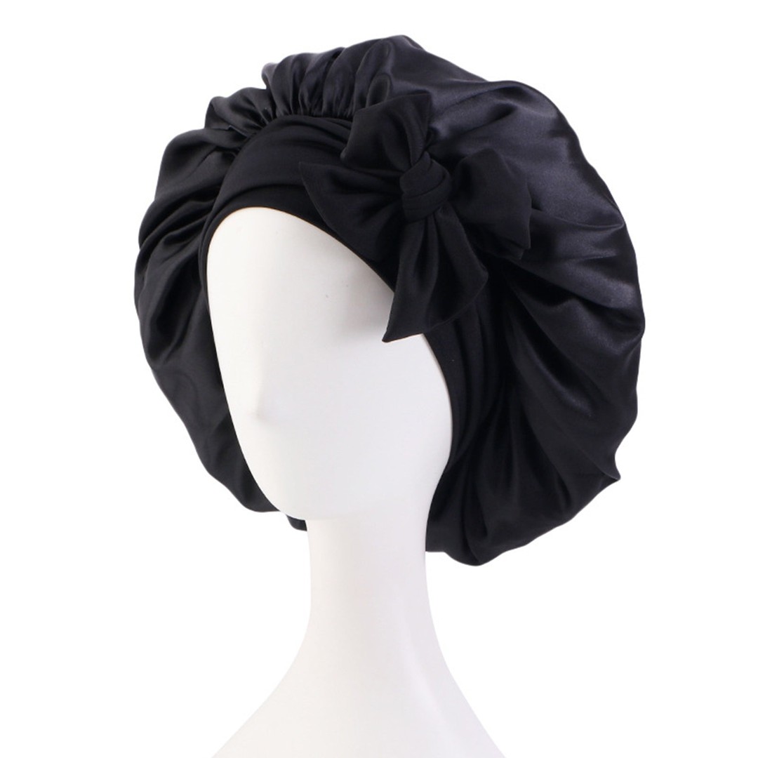 Solid Colour Women Satin Sleeping Cap Wrap Hair Bonnet Elastic Headwear
