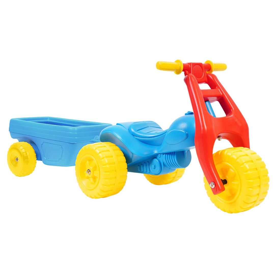 Avoca ATV Push Kick Trike w/ Trailer Junior/Toddler 1-3y Ride-On Toy Blue/Red