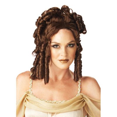 Roman Greek Goddess Adult Costume Curly Wig Brown