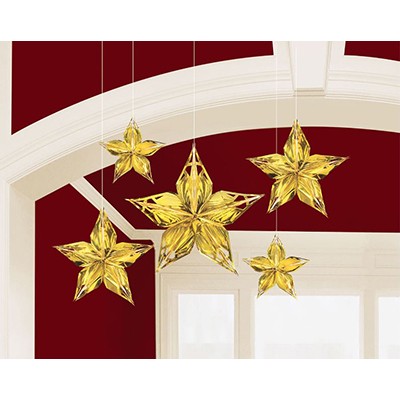 Glitz Glam Gold Metallic Star Hanging Decorations Pack Of 5