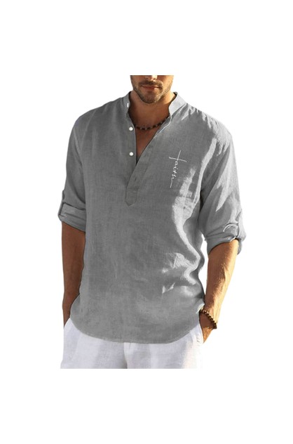 Men's Cotton Henley Shirt Roll-up Long Sleeve Hippie Casual Beach T ...