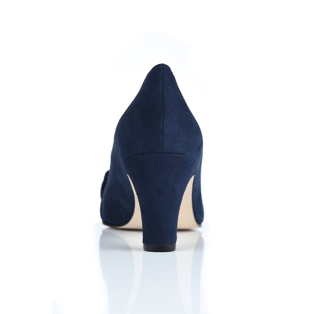 Sargasso & Grey Camilla Wide Fit Block Heel Court Shoes - Navy Suede ...