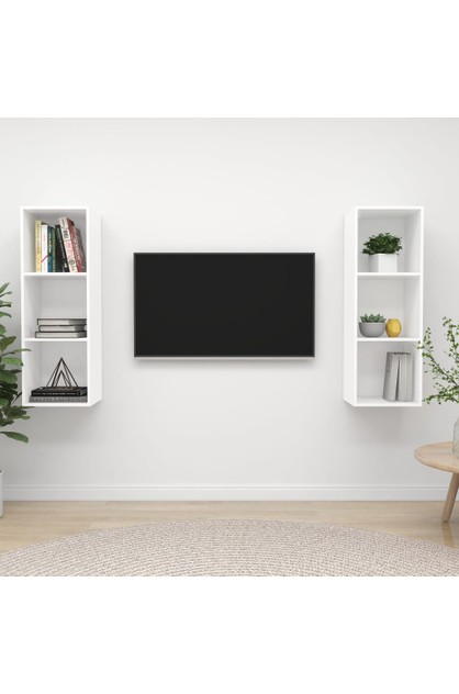 NNEVL Wall-mounted TV Cabinets 2 pcs White Chipboard | NNE Furniture ...