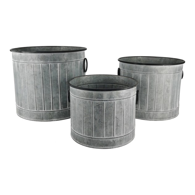 3pc Nested 36/31.7/25.5cm Zinc Vintage Buckets Pot Planters Plant ...