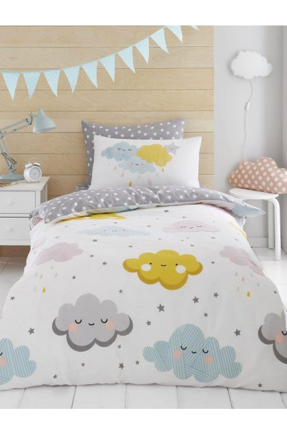 Clouds And Stars Single Duvet Cover, Grey And White Star Single Bedding