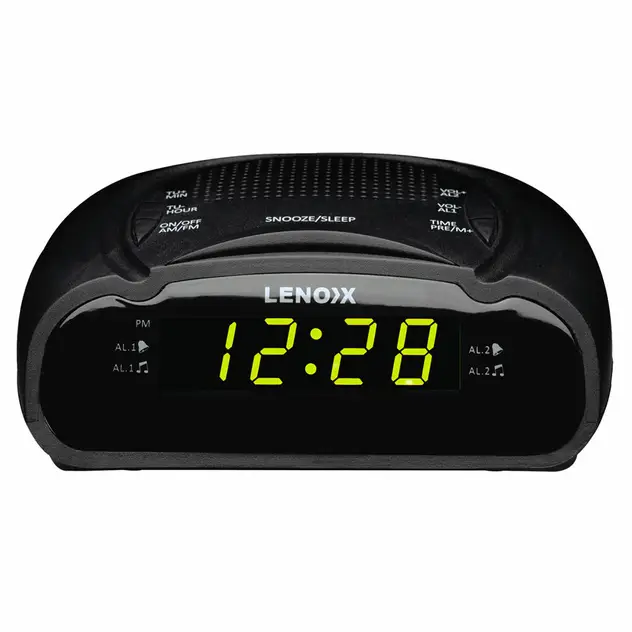 Lenoxx AM/FM Station Radio Digital LED Dual Alarm Clock Sounds Snooze/Sleep BLK