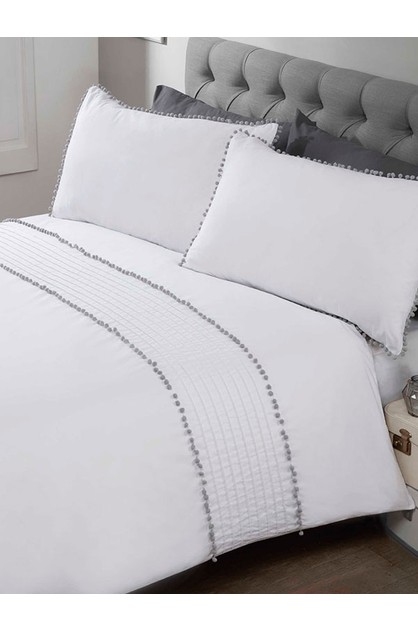 Pompom Duvet Cover And Pillowcase Bed, Grey And White Duvet Cover Double