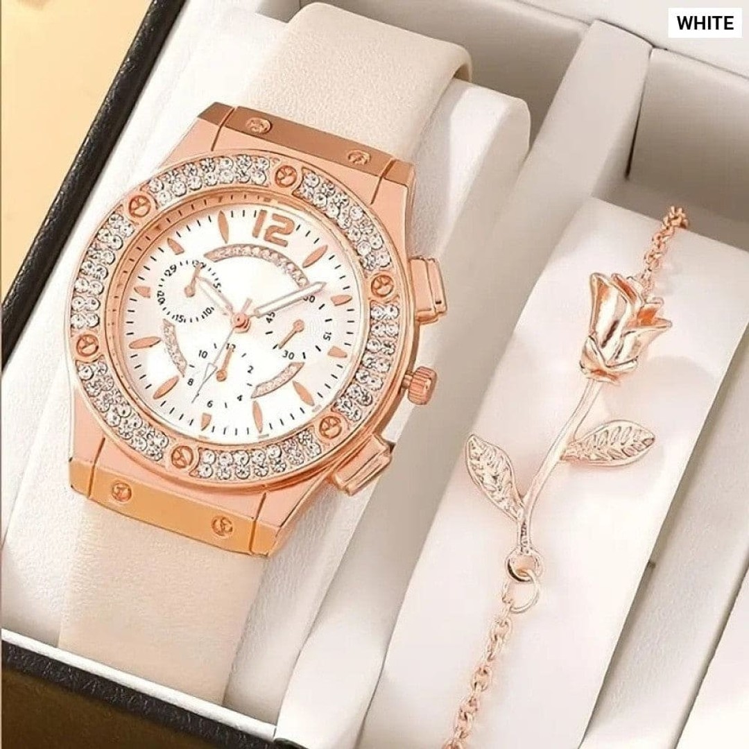 Watches Set Rhinestone Women Fashion Elegant Wristwatch Quartz Watch For Girl