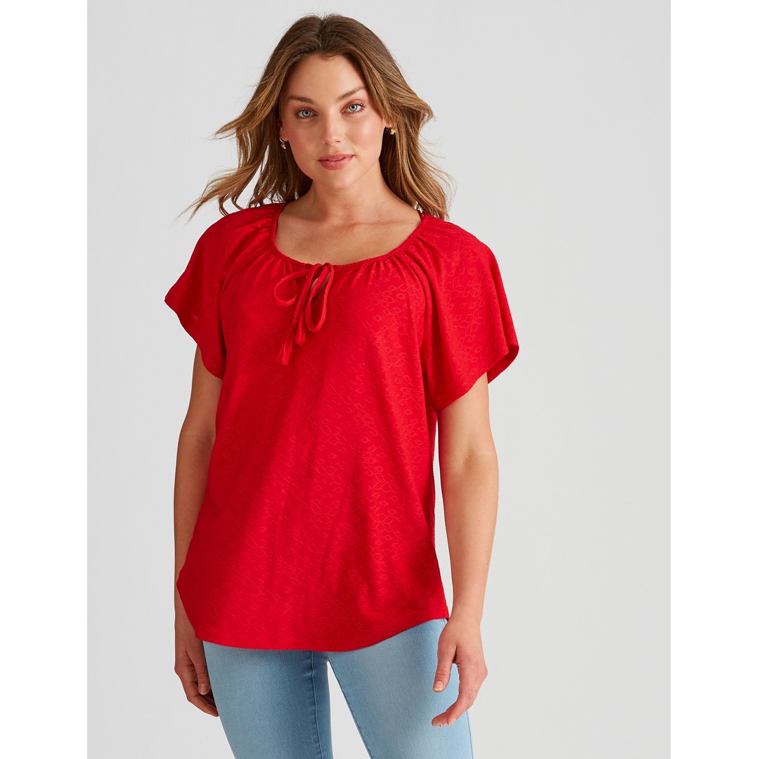 Womens Rockmans Embroidered Knit Tassel Top