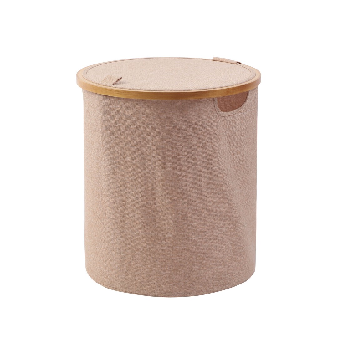 Sherwood Home Short Round Linen and Bamboo Laundry Hamper with Cover Rose Gold 38x38x43cm