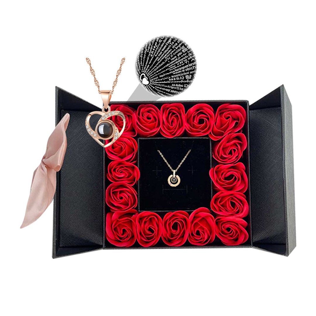 I Love You Necklace with Rose Gift Box