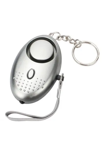 Silver 140dB Personal Alarm Keychain Safety LED Torch Light