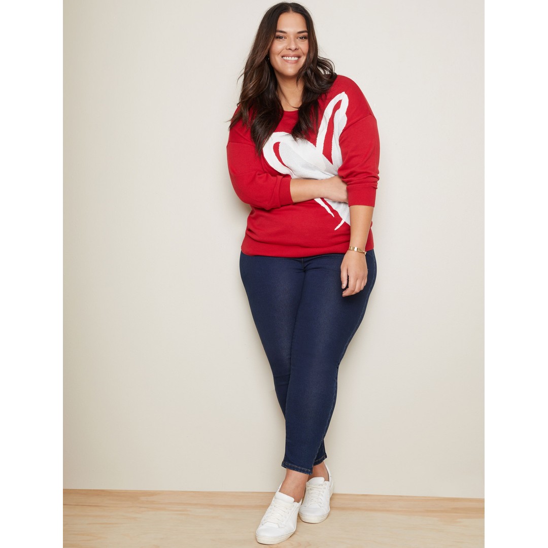 Womens Autograph Long Sleeve Novelty Placement Jumper - Plus Size, Red, hi-res