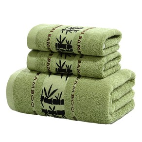 3-Piece Hand Towel and Bath Towel Set Quick Absorbent Bamboo Fiber Towel Green