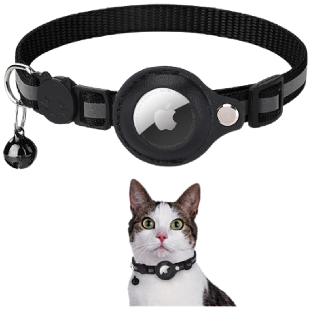 Reflective Airtag Holder Case Cat Puppy Collar-Black