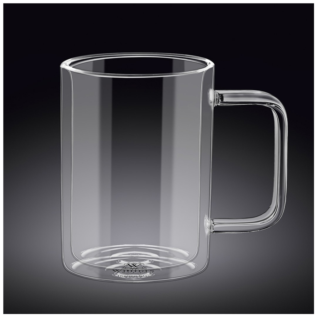 Wilmax England 250ml Thermo Double Wall Glass Coffee Cup Mug w/ Handle Clear