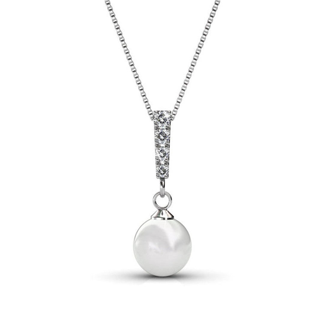 18K White Gold Pearl Crystal Necklace "Chantelle", Frenelle, hi-res